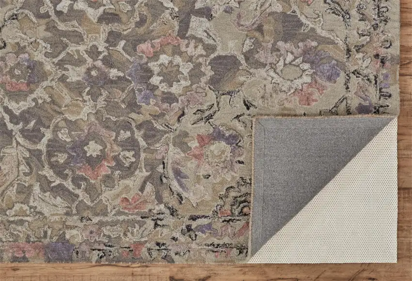 Taupe Gray And Purple Wool Abstract Tufted Handmade Stain Resistant Area Rug Photo 5
