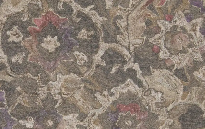 Taupe Gray And Purple Wool Abstract Tufted Handmade Stain Resistant Area Rug Photo 9