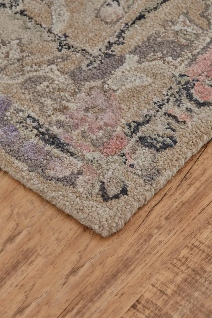 Taupe Gray And Purple Wool Abstract Tufted Handmade Stain Resistant Area Rug Photo 8
