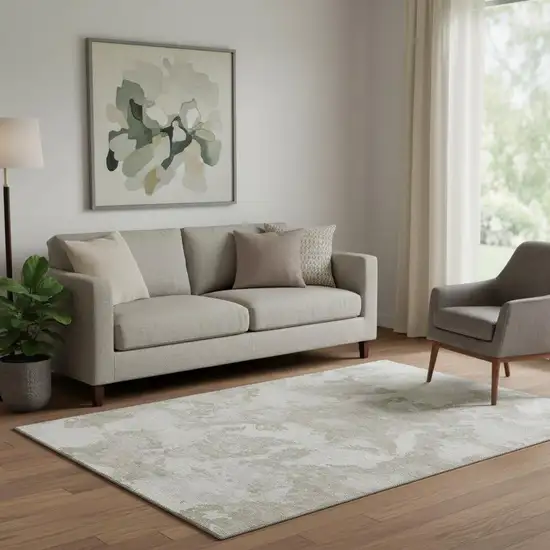 Taupe Gray And Silver Abstract Washable Area Rug With UV Protection Photo 2