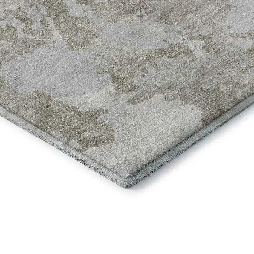 Taupe Gray And Silver Abstract Washable Area Rug With UV Protection Photo 7