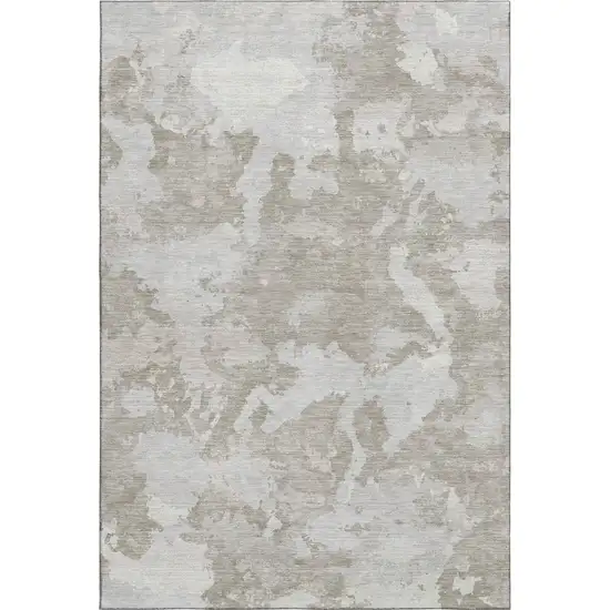 Taupe Gray And Silver Abstract Washable Area Rug With UV Protection Photo 1