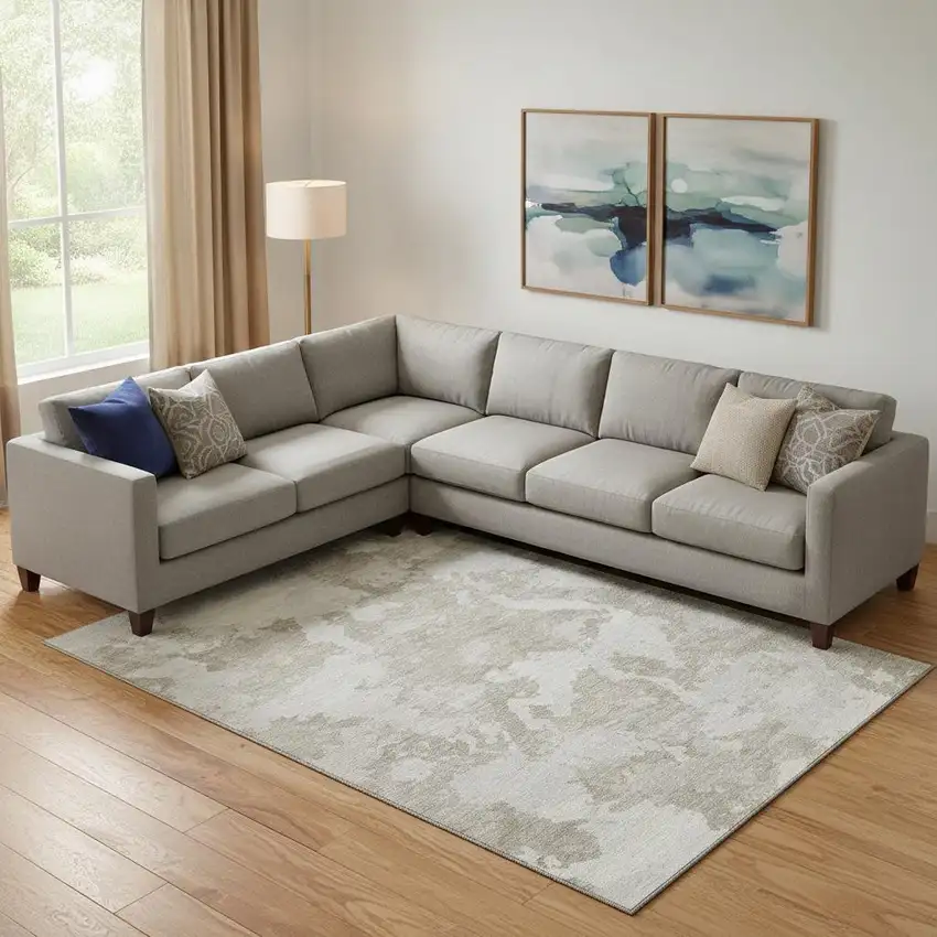 Taupe Gray And Silver Abstract Washable Area Rug With UV Protection Photo 2