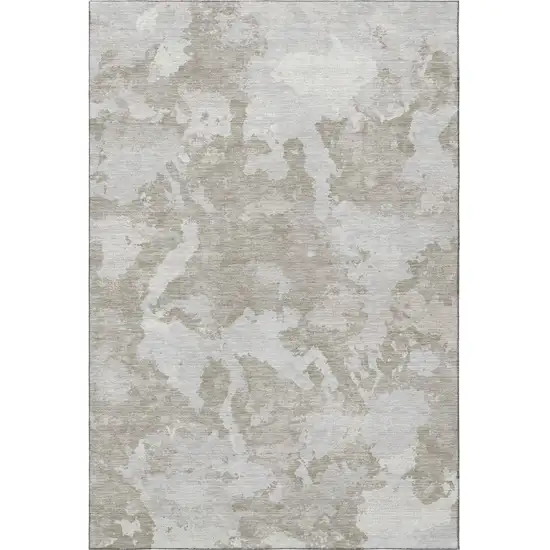 Taupe Gray And Silver Abstract Washable Area Rug With UV Protection Photo 3