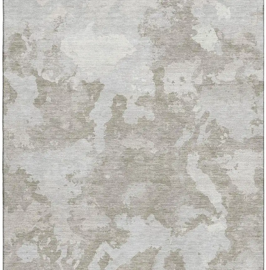 Taupe Gray And Silver Abstract Washable Area Rug With UV Protection Photo 3