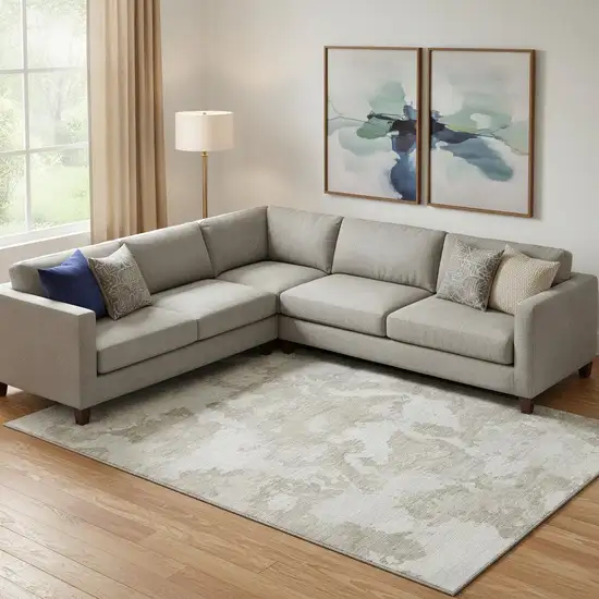 Taupe Gray And Silver Abstract Washable Area Rug With UV Protection Photo 2