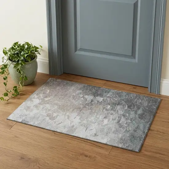 Taupe Gray And Silver Abstract Washable Area Rug With UV Protection Photo 1