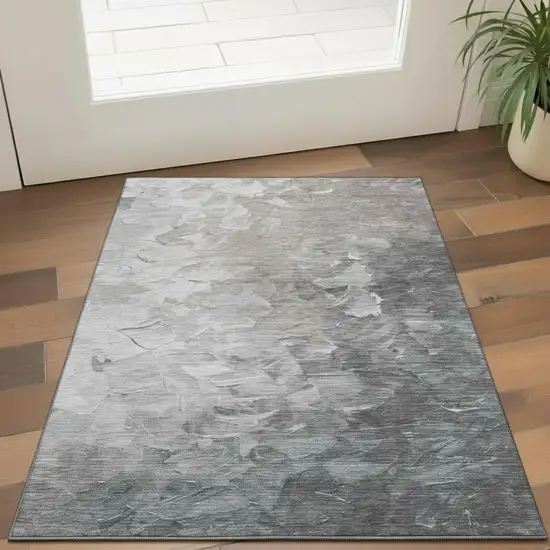 Taupe Gray And Silver Abstract Washable Area Rug With UV Protection Photo 2