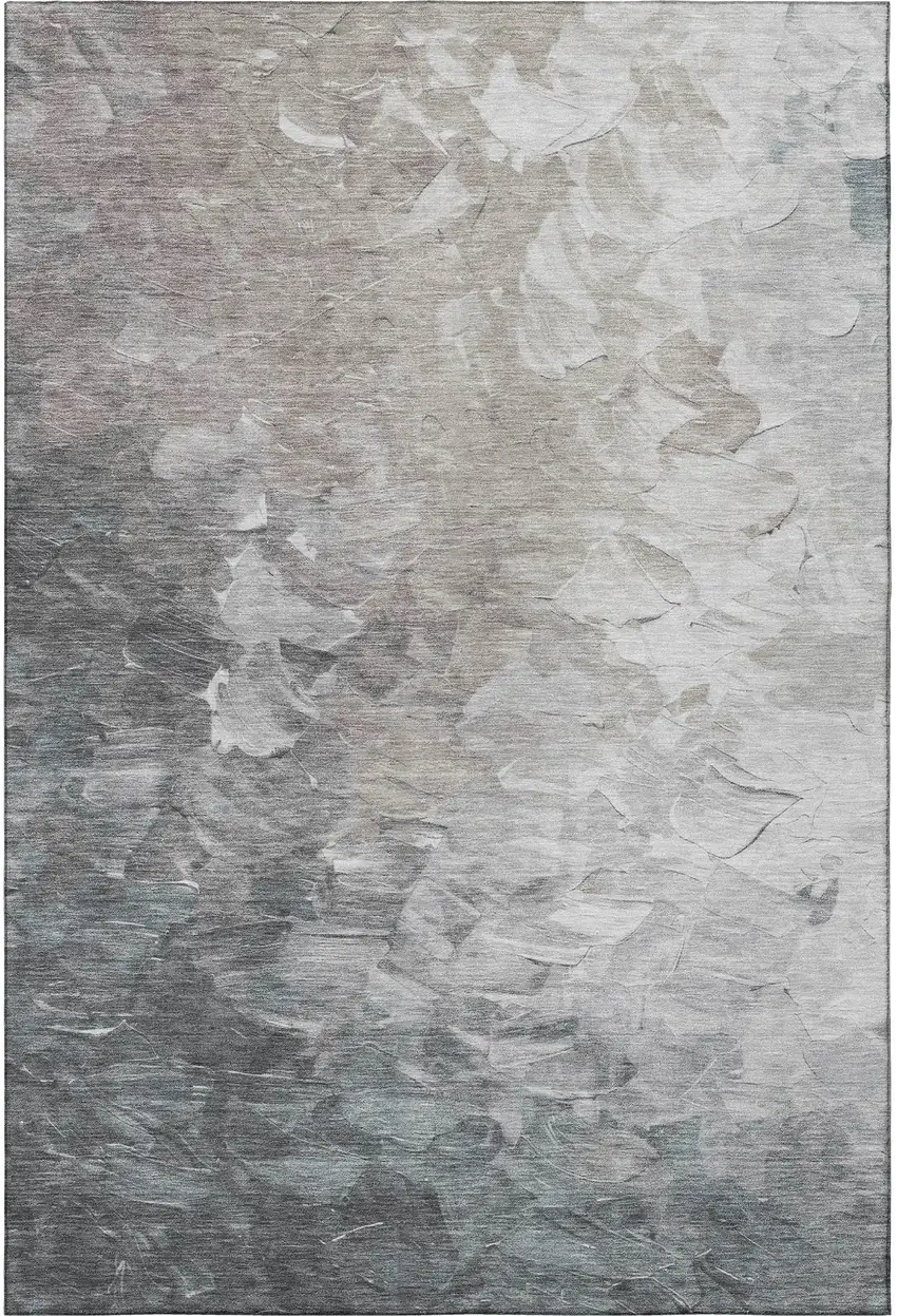 Taupe Gray And Silver Abstract Washable Area Rug With UV Protection Photo 4