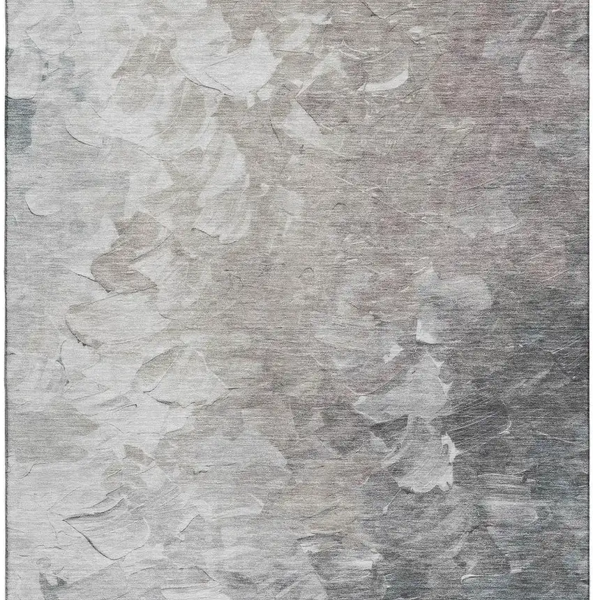 Taupe Gray And Silver Abstract Washable Area Rug With UV Protection Photo 2