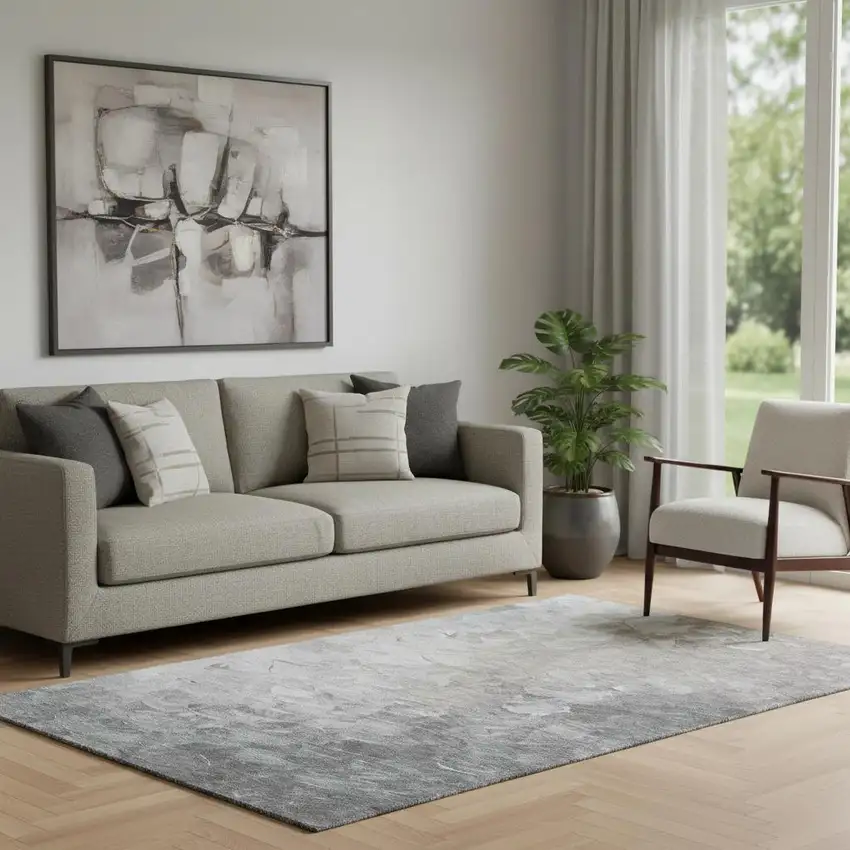 Taupe Gray And Silver Abstract Washable Area Rug With UV Protection Photo 2