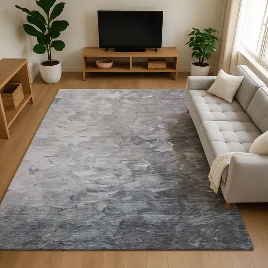 Taupe Gray And Silver Abstract Washable Area Rug With UV Protection Photo 4