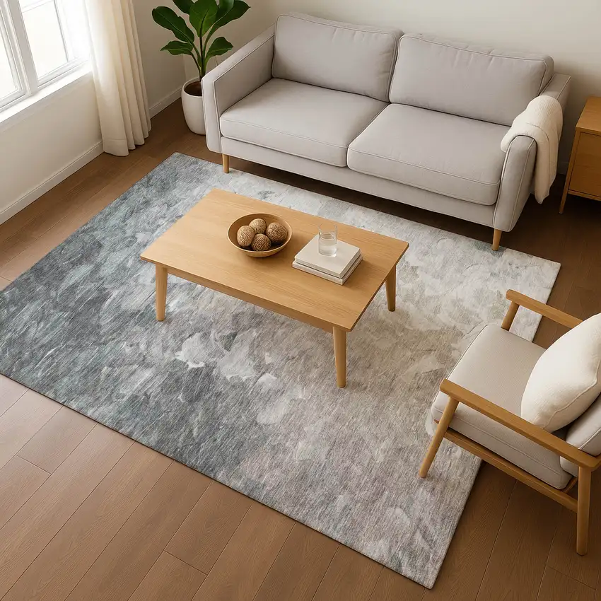 Taupe Gray And Silver Abstract Washable Area Rug With UV Protection Photo 5