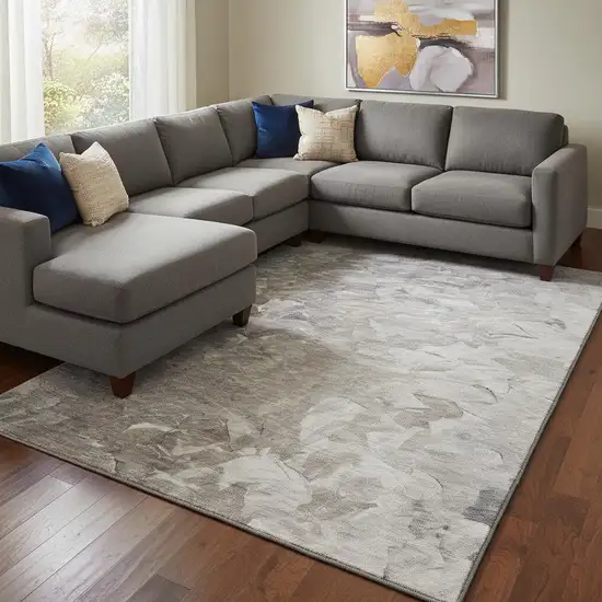 Taupe Gray And Silver Abstract Washable Area Rug With UV Protection Photo 2