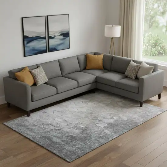 Taupe Gray And Silver Abstract Washable Area Rug With UV Protection Photo 2