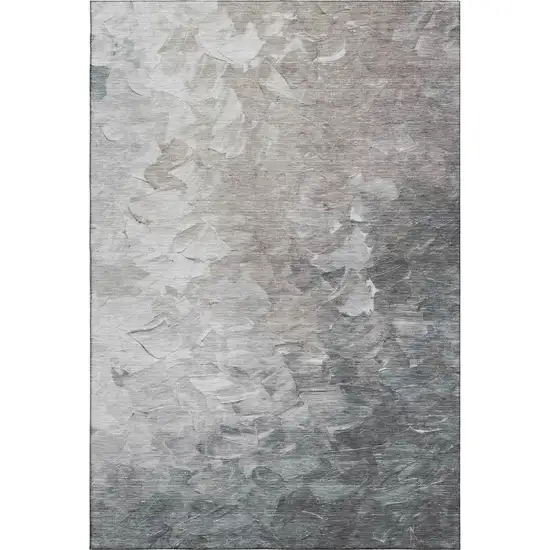 Taupe Gray And Silver Abstract Washable Area Rug With UV Protection Photo 1