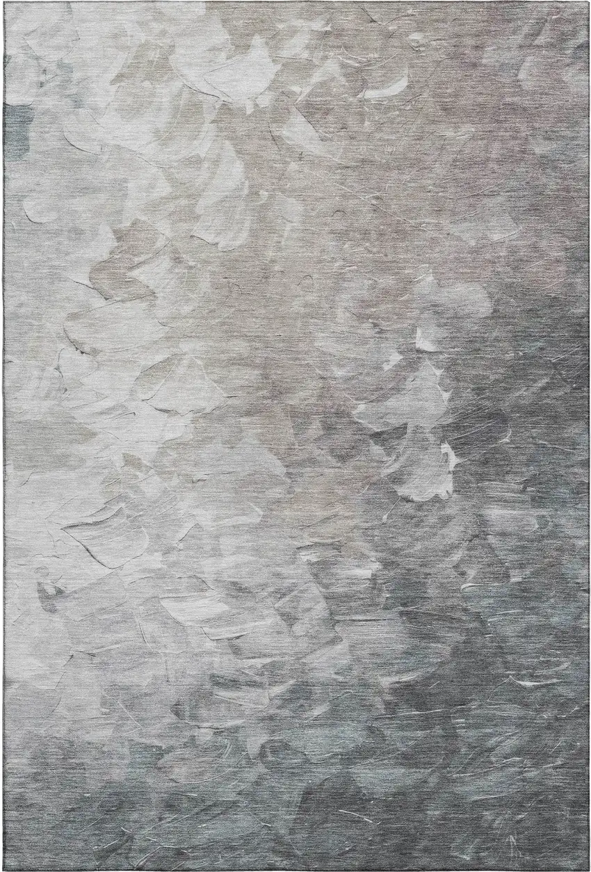 Taupe Gray And Silver Abstract Washable Area Rug With UV Protection Photo 1