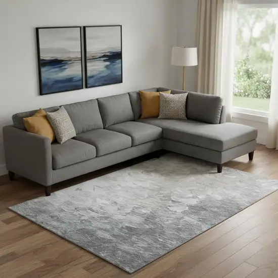 Taupe Gray And Silver Abstract Washable Area Rug With UV Protection Photo 2