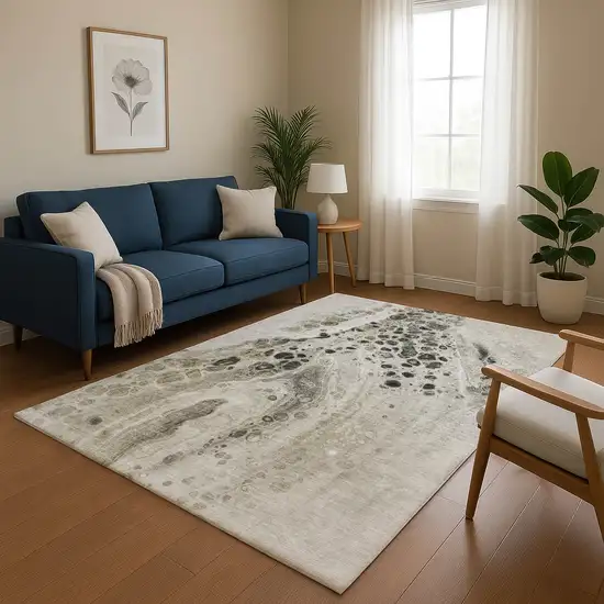 Taupe Gray And Silver Abstract Washable Area Rug With UV Protection Photo 5