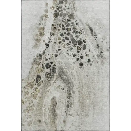 Taupe Gray And Silver Abstract Washable Area Rug With UV Protection Photo 2