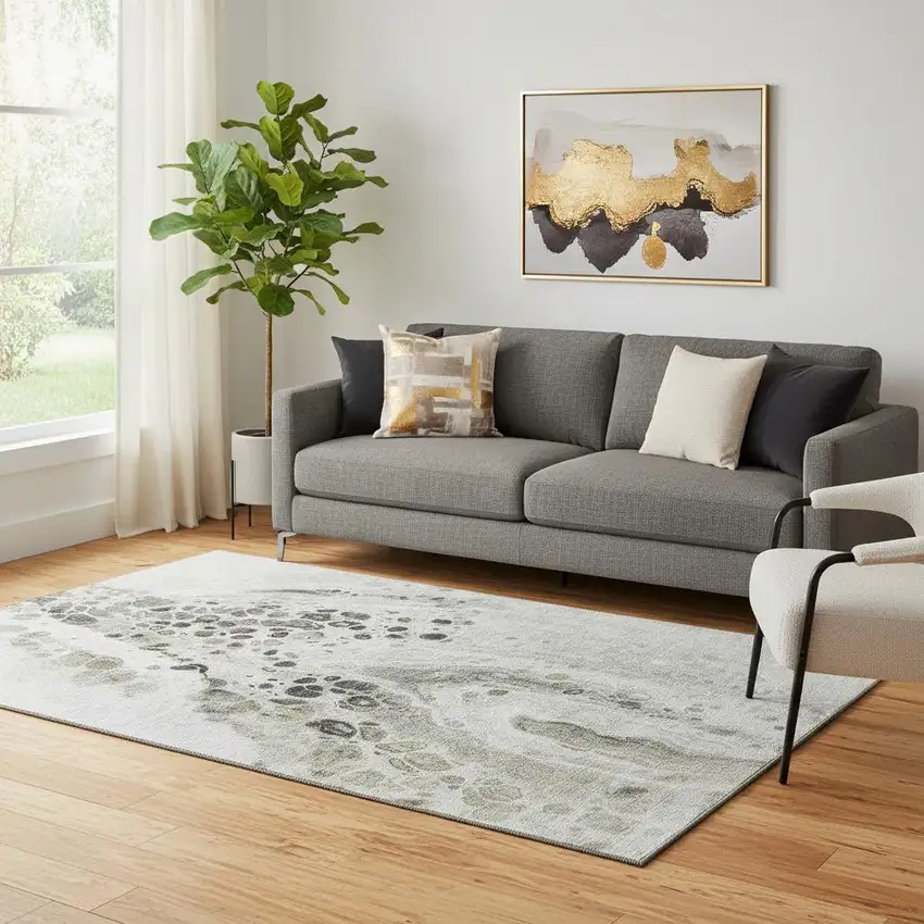 Taupe Gray And Silver Abstract Washable Area Rug With UV Protection Photo 2