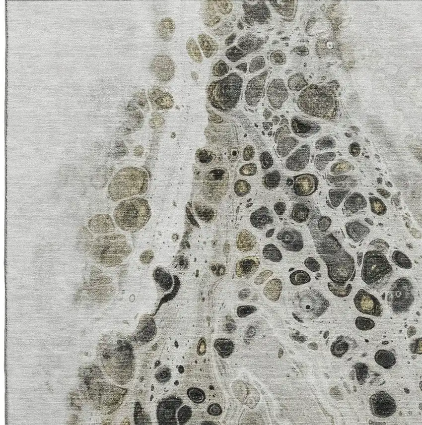 Taupe Gray And Silver Abstract Washable Area Rug With UV Protection Photo 3