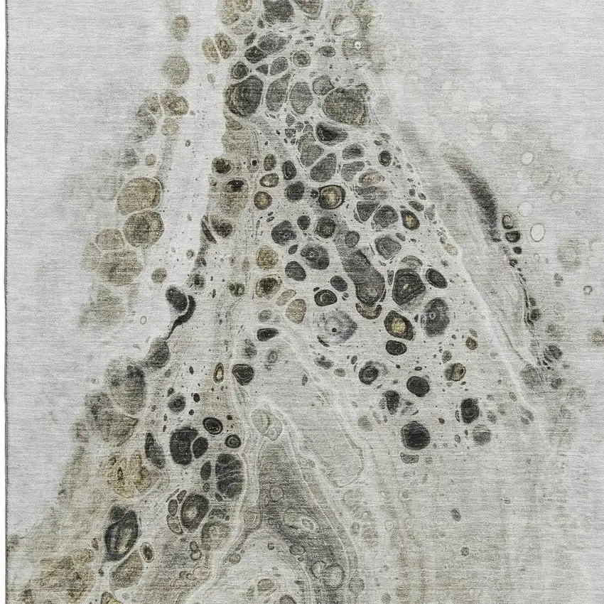 Taupe Gray And Silver Abstract Washable Area Rug With UV Protection Photo 4
