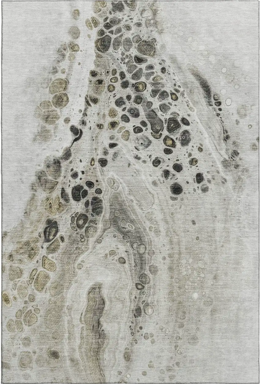 Taupe Gray And Silver Abstract Washable Area Rug With UV Protection Photo 1