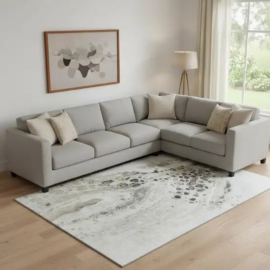 Taupe Gray And Silver Abstract Washable Area Rug With UV Protection Photo 2