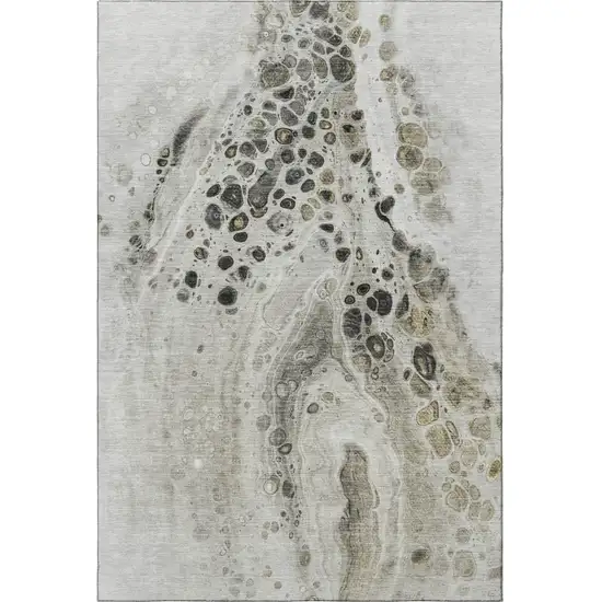Taupe Gray And Silver Abstract Washable Area Rug With UV Protection Photo 4