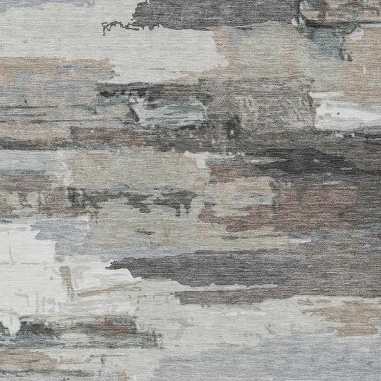 Taupe Gray And Silver Abstract Washable Indoor Outdoor Area Rug Photo 7