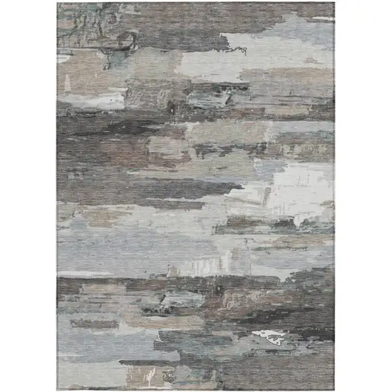 Taupe Gray And Silver Abstract Washable Indoor Outdoor Area Rug Photo 5