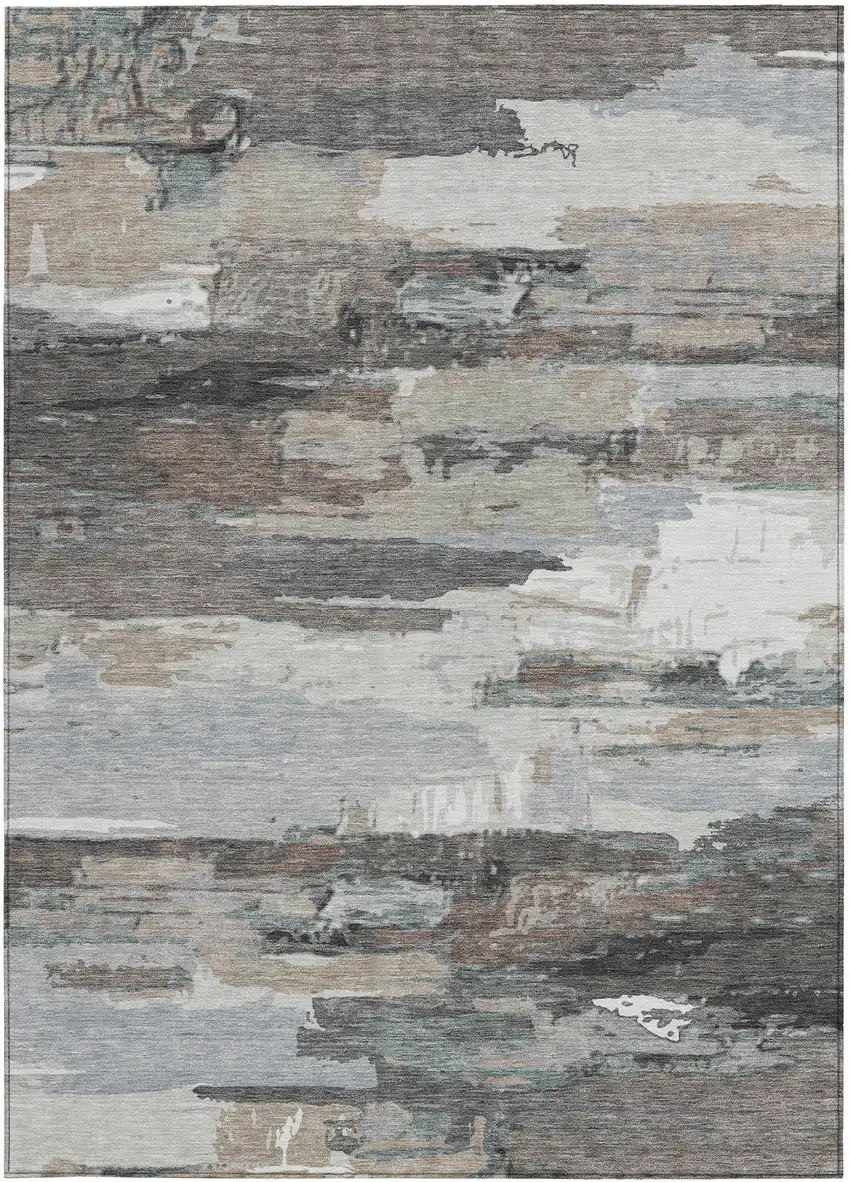 Taupe Gray And Silver Abstract Washable Indoor Outdoor Area Rug Photo 5