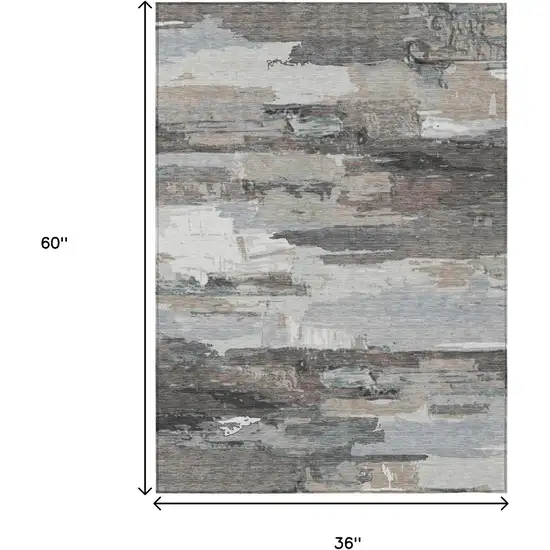 Taupe Gray And Silver Abstract Washable Indoor Outdoor Area Rug Photo 3