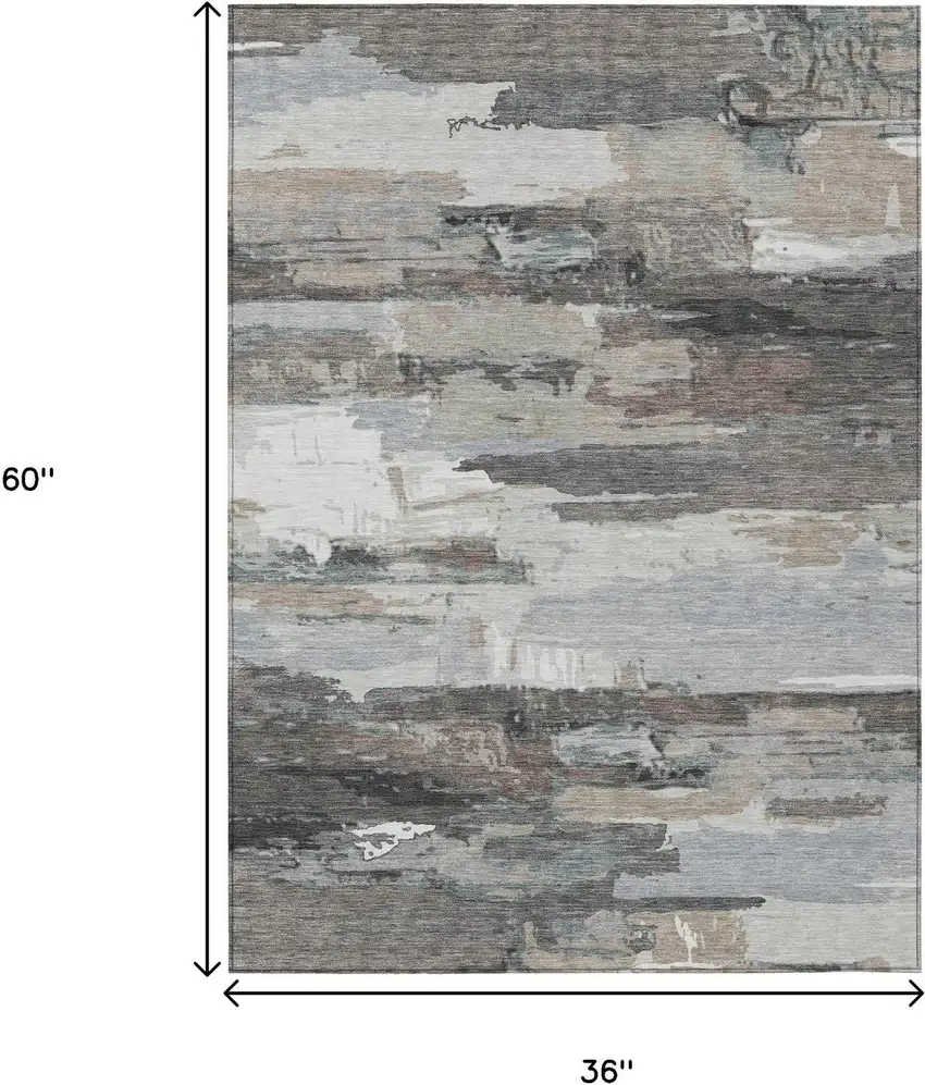 Taupe Gray And Silver Abstract Washable Indoor Outdoor Area Rug Photo 3