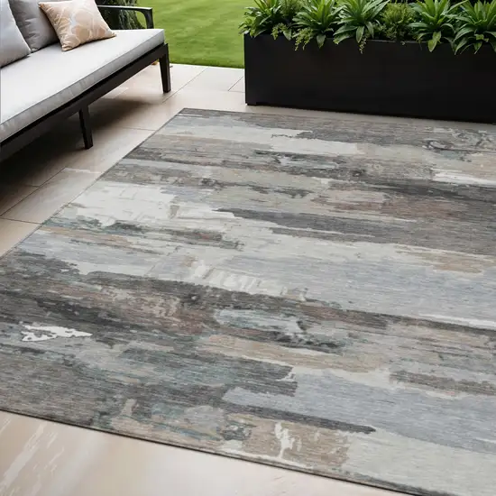 Taupe Gray And Silver Abstract Washable Indoor Outdoor Area Rug Photo 1