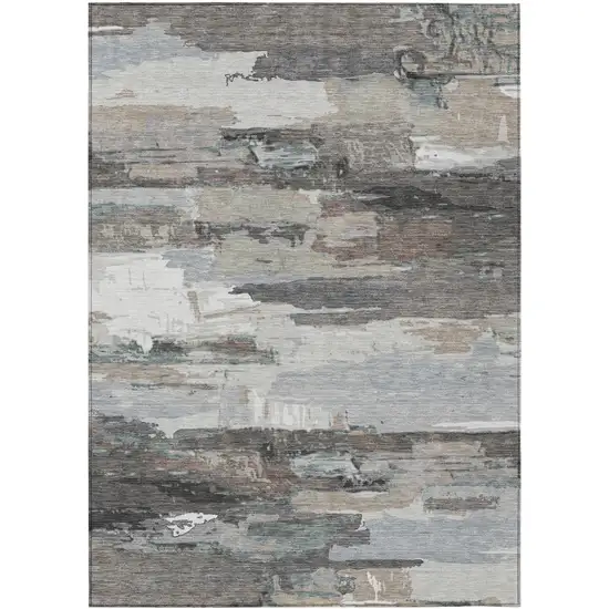Taupe Gray And Silver Abstract Washable Indoor Outdoor Area Rug Photo 2