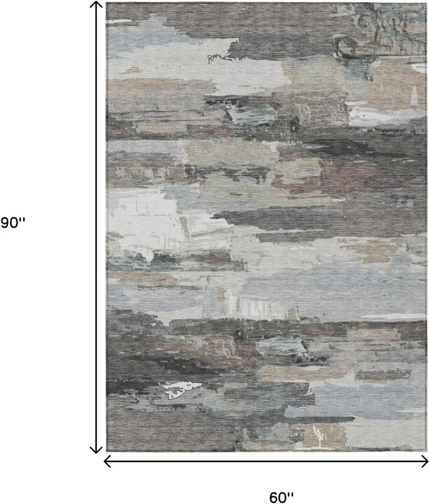 Taupe Gray And Silver Abstract Washable Indoor Outdoor Area Rug Photo 3