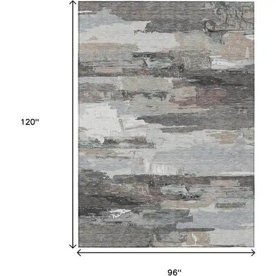 Taupe Gray And Silver Abstract Washable Indoor Outdoor Area Rug Photo 3
