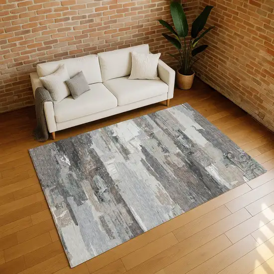 Taupe Gray And Silver Abstract Washable Indoor Outdoor Area Rug Photo 8