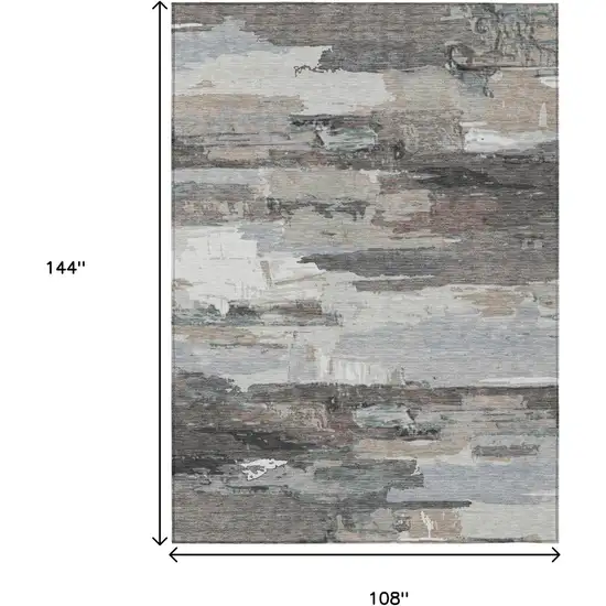 Taupe Gray And Silver Abstract Washable Indoor Outdoor Area Rug Photo 3