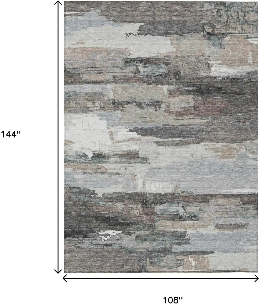 Taupe Gray And Silver Abstract Washable Indoor Outdoor Area Rug Photo 3