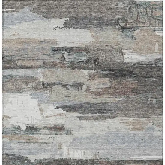 Taupe Gray And Silver Abstract Washable Indoor Outdoor Area Rug Photo 5