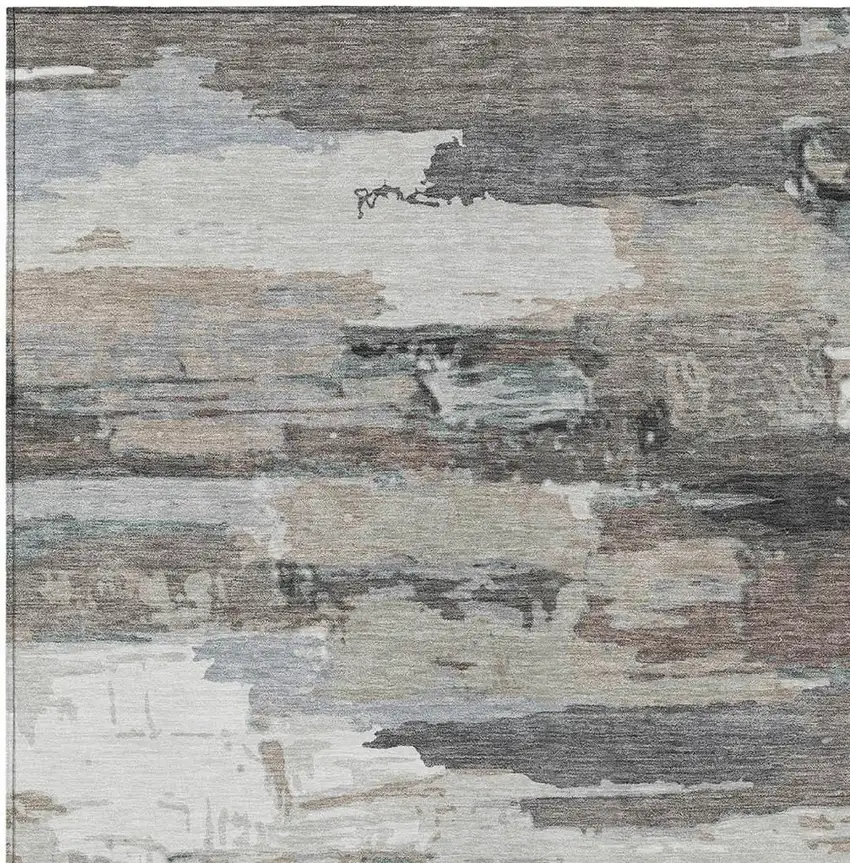 Taupe Gray And Silver Abstract Washable Indoor Outdoor Area Rug Photo 6