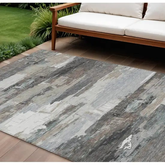 Taupe Gray And Silver Abstract Washable Indoor Outdoor Area Rug Photo 1