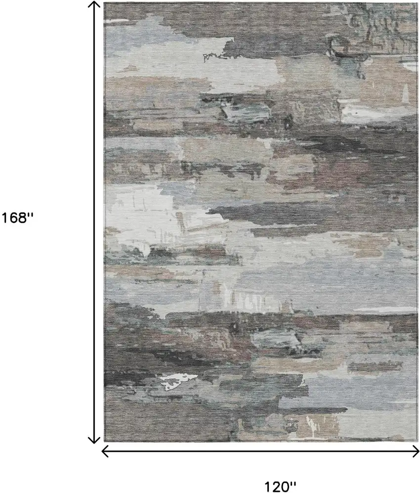 Taupe Gray And Silver Abstract Washable Indoor Outdoor Area Rug Photo 3