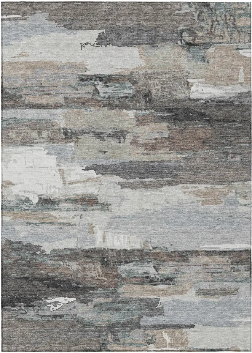 Taupe Gray And Silver Abstract Washable Indoor Outdoor Area Rug Photo 2