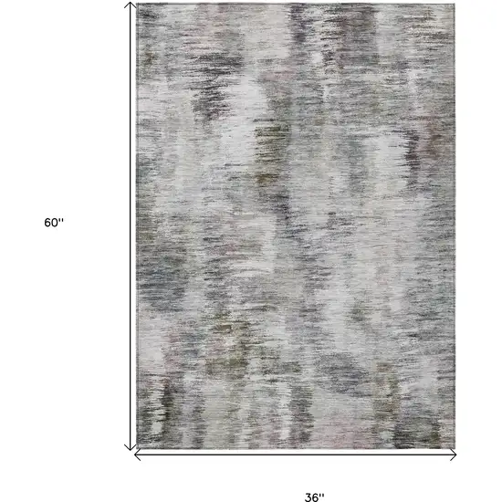 Taupe Gray And Silver Abstract Washable Indoor Outdoor Area Rug Photo 3