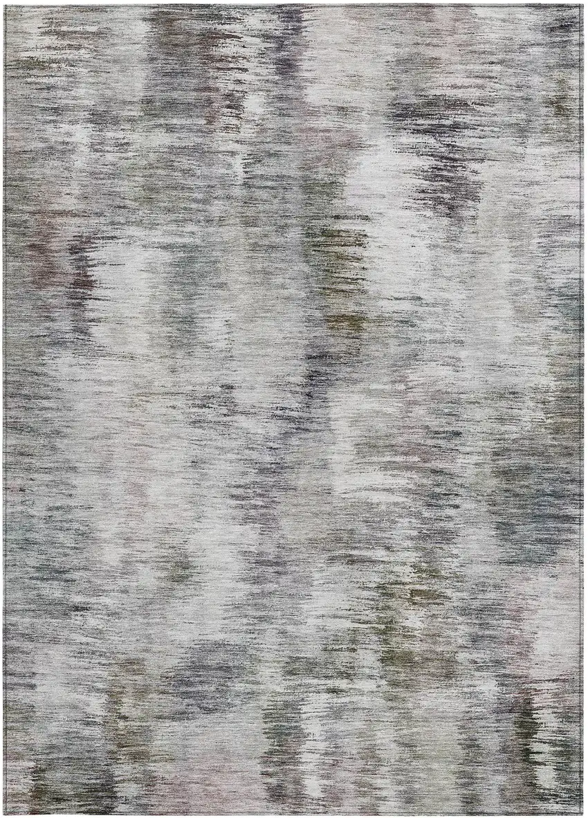 Taupe Gray And Silver Abstract Washable Indoor Outdoor Area Rug Photo 7