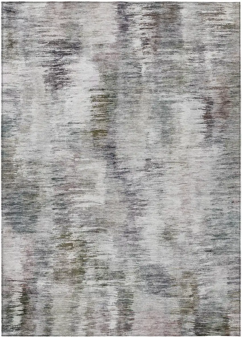 Taupe Gray And Silver Abstract Washable Indoor Outdoor Area Rug Photo 2
